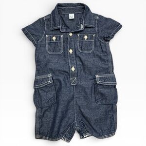 Baby Gap Denim Romper | 6–12 Months | Short Sleeve Button Front